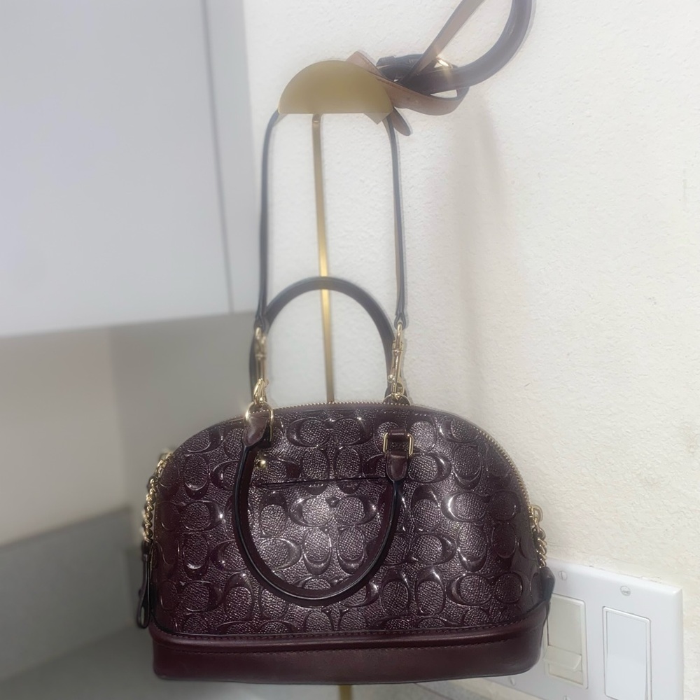 Coach Signature Debossed Patent Oxblood Mini Sierra Crossbody GUC - Picture 2 of 15